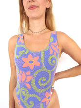 Load image into Gallery viewer, Vintage 90s High-Cut Pink and Purple Floral Print Bodysuit