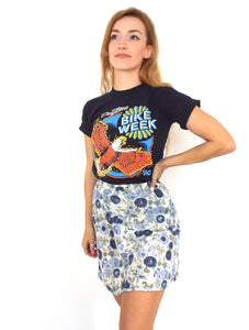 Vintage 90s High-Waist Blue Floral Print Mini Skirt -- Size 27