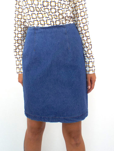 Vintage 90s High-Waist Denim Pencil Skirt-- Size 28