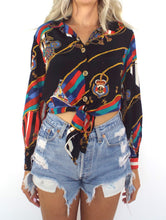 Load image into Gallery viewer, Vintage 90s Nautical Print Tie Front Printed Cropped Button Down