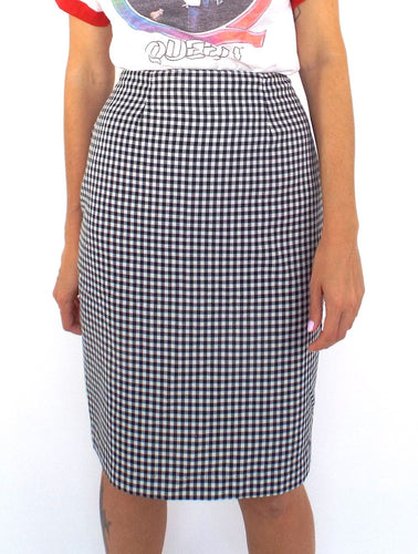 Vintage 90s High-Waist Black and White Gingham Print Pencil Skirt-- Size 26