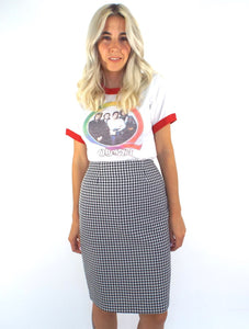 Vintage 90s High-Waist Black and White Gingham Print Pencil Skirt-- Size 26
