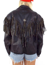 Load image into Gallery viewer, Vintage 80s Distressed Black Leather Fringe Jacket