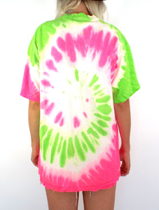  Vintage 80s Neon Pink and Green Tie Dye Dallas, Texas Tee