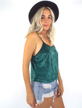 Load image into Gallery viewer, Vintage 90s FOXY Green Velvet Spaghetti Strap Tank Size Medium/Large