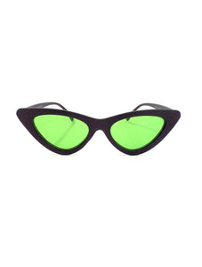 Cruella Skinny Cat Eye Sunglasses - Matte Black and Green