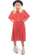 Load image into Gallery viewer, Vintage 80s Red and White Buttondown Cinched Waist Midi Dress