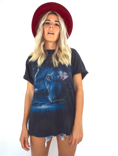 Vintage 90s Black and Blue Wolf Tee
