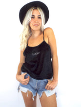 Load image into Gallery viewer, Vintage 90s LUCKY Black Velvet Spaghetti Strap Tank
