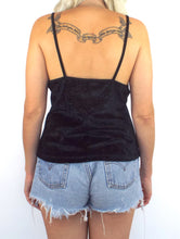 Load image into Gallery viewer, Vintage 90s LUCKY Black Velvet Spaghetti Strap Tank