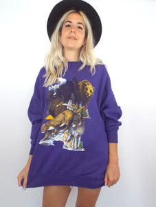 Vintage 90s Purple Oversized Wildlife Sweatshirt
