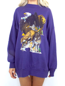 Vintage 90s Purple Oversized Wildlife Sweatshirt
