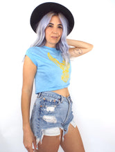 Load image into Gallery viewer, Vintage 80s Harley-Davidson Baby Blue Eagle Cropped Muscle Tee