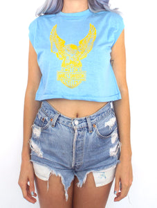Vintage 80s Harley-Davidson Baby Blue Eagle Cropped Muscle Tee