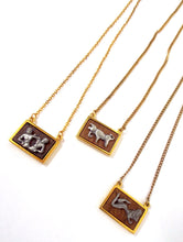 Load image into Gallery viewer, Vintage 70s Faux Gold and Wood Zodiac Charm Necklace - Gemini, Taurus, Virgo