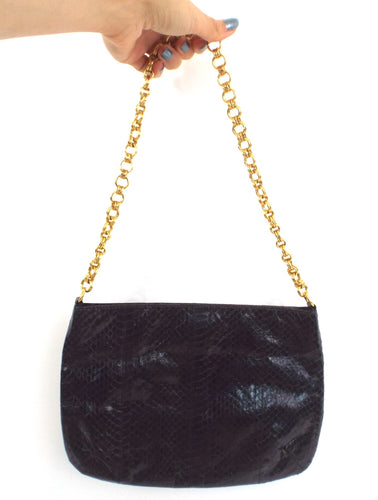 Vintage 80s Black Snakeskin Shoulder Bag Evening Purse