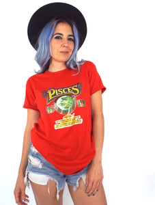 Vintage 70s Funny Red Pisces Zodiac Sign Tee