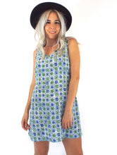 Load image into Gallery viewer, Vintage 90s Blue and Green Floral Print Shift Dress