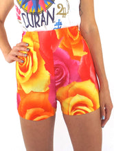 Load image into Gallery viewer, Vintage 90s Neon Floral Print High-Waist Hot Shorts -- Size 26/Small