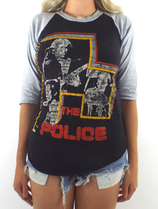 Vintage 80s Distressed Black and Grey The Police Baseball Tee