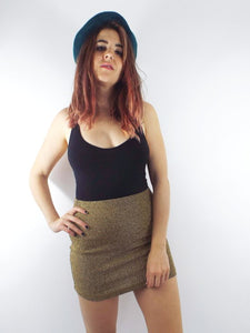 Dancing Queen Vintage High Waisted Metallic Gold Knit Mini-Skirt Size Small