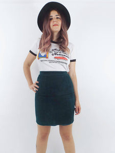 Vintage 80s Green Suede High-Waist Pencil Skirt -- Size 26