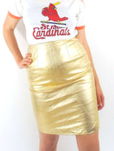 Load image into Gallery viewer, Vintage High Waisted Metallic Gold Leather Pencil Skirt -- Size 26