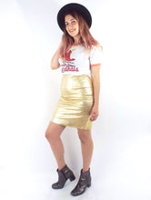Load image into Gallery viewer, Vintage High Waisted Metallic Gold Leather Pencil Skirt -- Size 26