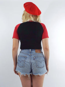 Vintage Deadstock 70s Washington DC Red and Black Cropped Eagle Ringer Tee - Size Extra Small/Small