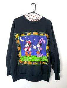 Vintage 90s Black Oversized Mickey and Minnie Halloween Sweatshirt