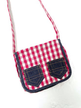 Load image into Gallery viewer, Vintage 70s Gingham and Denim Mini Purse Red