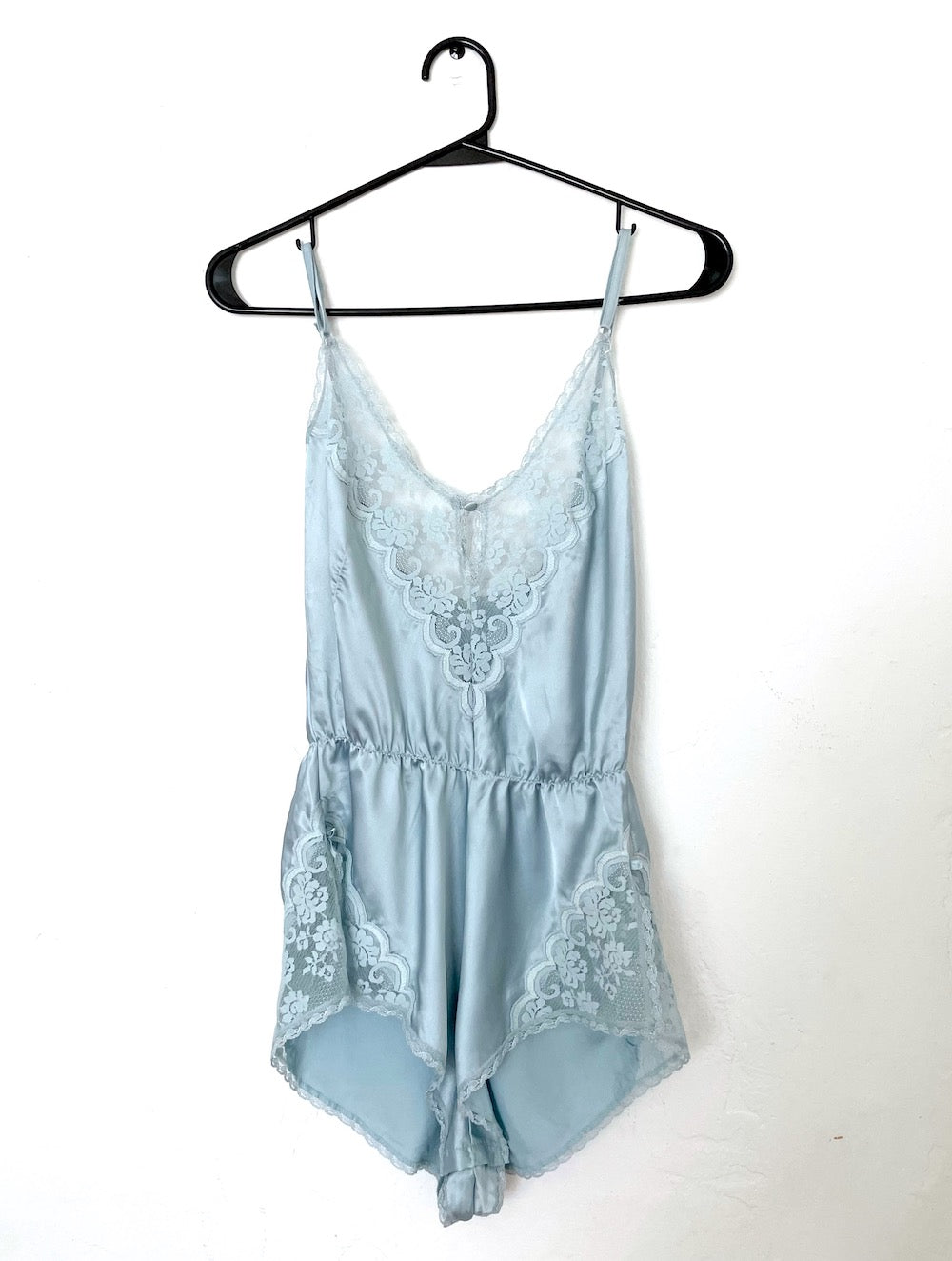 Vintage 80s Baby Blue Silky Lace Bodysuit