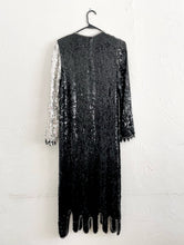 Load image into Gallery viewer, Vintage 80s Silk Black and Silver Sequined and Beaded Midi Dress