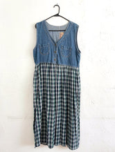Load image into Gallery viewer, Vintage 90s Denim and Flannel Plaid Maxi Dress