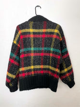 Load image into Gallery viewer, Vintage 80s Chunky Knit Black and Plaid Cardigan
