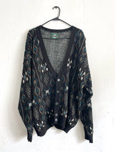 Load image into Gallery viewer, Vintage 90s Black and Teal Abstract Print Cozy Knit Cardigan
