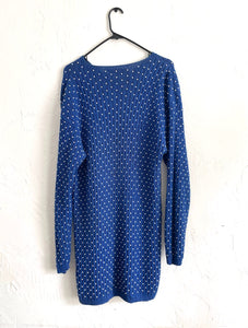 Vintage Blue Faux Pearl Beaded Sweater Dress