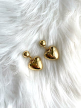 Load image into Gallery viewer, Vintage Faux Gold Large Hanging Heart Earrings