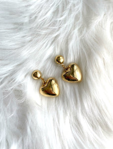 Vintage Faux Gold Large Hanging Heart Earrings