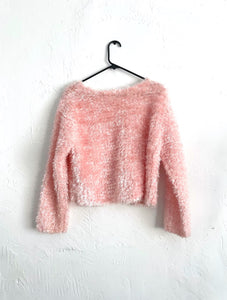 Vintage Y2K Baby Pink Fuzzy Cropped Sweater