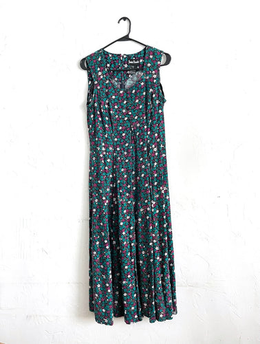 Vintage 90s Magenta and Teal Floral Print Button Maxi Dress