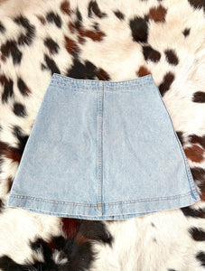 Vintage 90s High-Waist A-Line Denim Mini Skirt -- Size 27