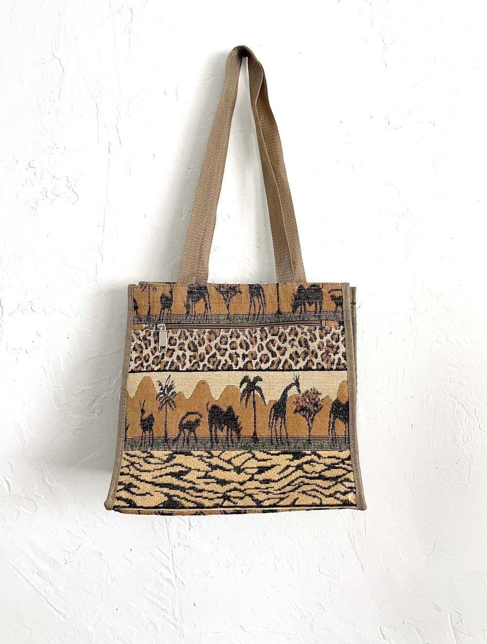 Vintage 90s Tapestry Style Safari Print Tote Bag