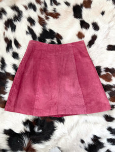 Vintage 90s Red High-Waist Button Front Suede Mini Skirt -- Size 28