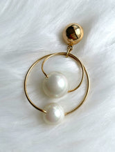 Load image into Gallery viewer, Vintage Faux Gold Dangling Pearl Hoop Earrings