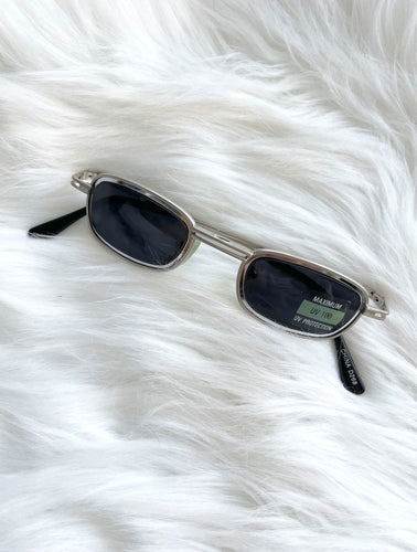 Vintage 90s Square Silver Dark Tinted Sunglasses