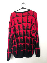 Load image into Gallery viewer, Vintage sweater in a nice red color with an allover black fading cube design.