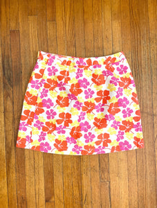 Vintage 90s Gap Pink and Orange Floral Print Mini Skirt - Size 28
