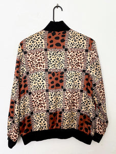 Vintage Silk Leopard Print Bomber Jacket