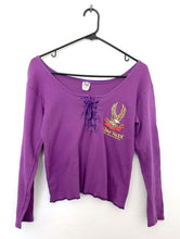 Load image into Gallery viewer, Vintage 90s Purple Long Sleeve Lace-Up Eagle And Rose Bike Week Tee